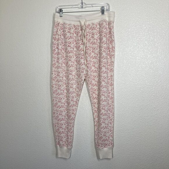 Papinelle Pajama Set Soft Womens Medium Cream Pink Floral Waffle Knit Lounge - Picture 11 of 16
